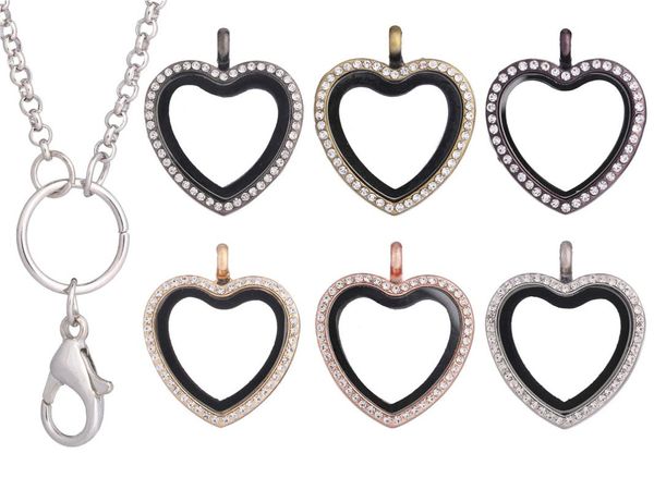 Collane con ciondolo 10 pz / lotto Cuore Magnetico Magent Memoria Vivente Galleggiante Charms Medaglione Scintillante Collana Gioielli Donna 60 CM Catena