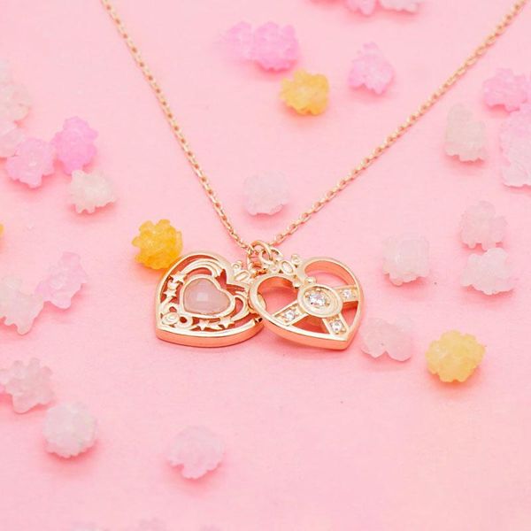 Halsketten Anime Sailor Moon Schmuck Doppelschicht Cosmic Heart Compact Halskette Anhänger 925 Sterling Silber Schmuck Für Paar Frauen Geschenke