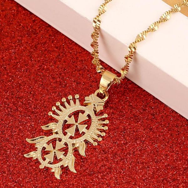 Collane con ciondolo Old Ethiopian Gold Color Cross For Women Men Eritrea Items