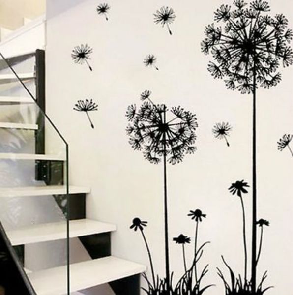 Adesivos de parede Black Dandelion Sitt Room Bedroom Decors de decoração de decoração de decalques de arte mural no 230520