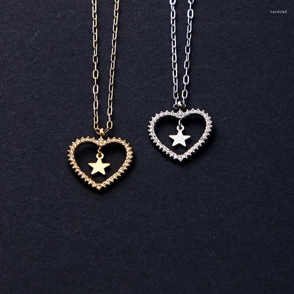 Anhänger Halsketten 1 stücke Edelstahl Herz Linie Zirkon Halskette Für Frauen Nicht Verblassen Little Star Schlüsselbein Kette Mädchen Schmuck