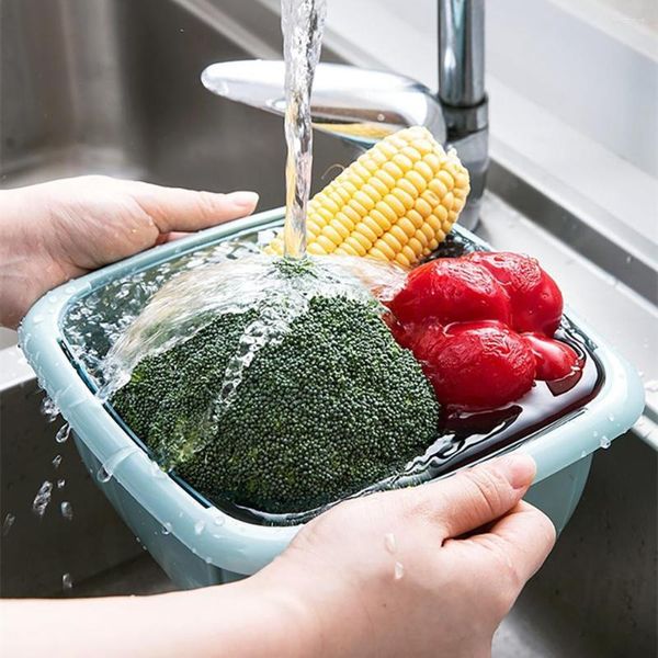 Depolama Şişeleri Mutfak Kutusu Buzdolabı Taze Sebze Meyvesi Tutun Drenaj Kırağı Çok Fonksiyonlu Plastik Sepet Kap Kapaklı