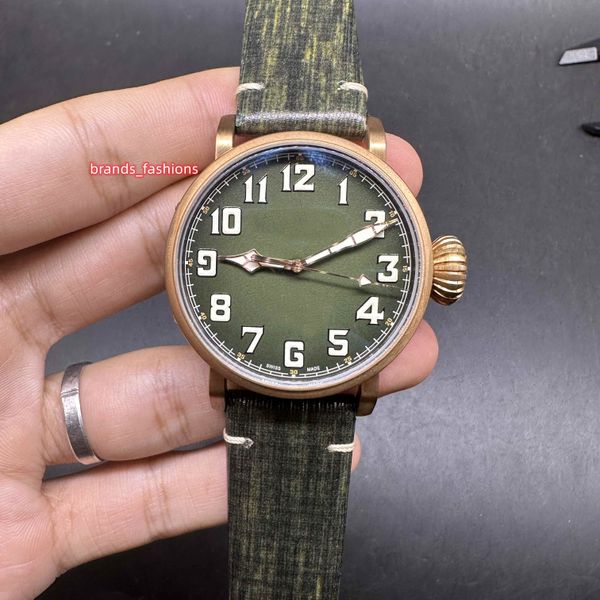 Orologio da uomo d'affari di alta qualità con cinturino in pelle con cinturino in pelle con cinturino in bronzo, quadrante verde, orologi sportivi meccanici