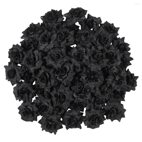 Flores decorativas Casamento Gold Rose Gold Trim Black Silk Petals Roses Flor artificial