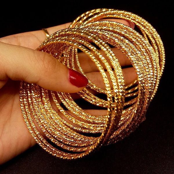 Браслет, 10 шт., новая мода, 18-каратное золото, блестящий тонкий золотой браслет диаметром 65 м, браслеты для женщин, ювелирные изделия, подарочные наборы в Дубае