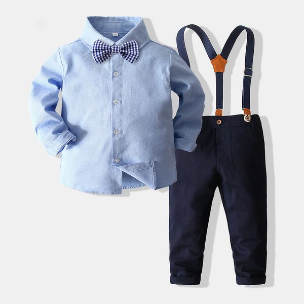2pcs Kid Boy Одежда Set Blue Frush Jean Pant Suit Outfit bib в целом с длинным рукавом детская одежда осень 1-5 лет