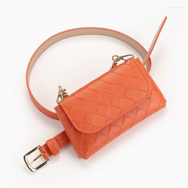 Bolsas de cintura pacote de moda com cadeia para mulheres Pu couro de couro pequeno bolsa de telefone para bolsa de dinheiro fanny fanny