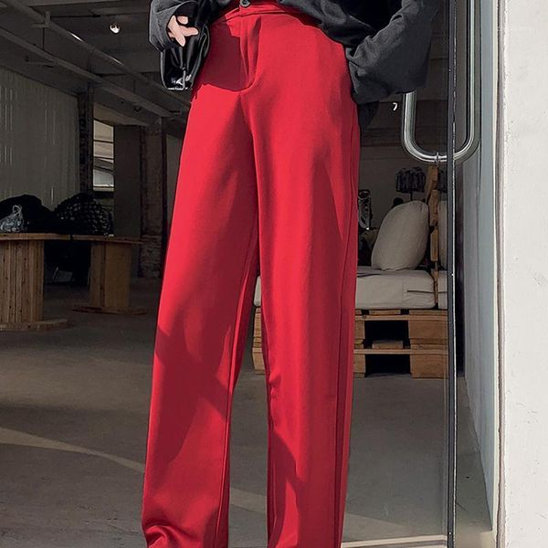 Calças femininas Capris Winter Women Plus Velvet Warm Casual Suit Lady Red Wide Land Logo Cantura Alta Flacks feminino