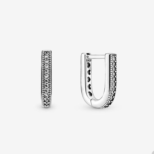 Pandora için u şeklinde kasnak küpeleri otantik gümüş partisi küpe küpe seti tasarımcı takı kadınlar için kız kardeşler hediye kristal elmas küpe orijinal kutu ile
