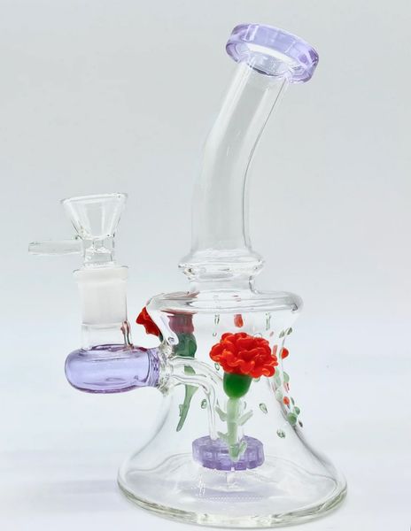 Vintage PREMIUM Rose Glass Bong Water Narghilè Pipe da 8 pollici Original Glass Factory Made può mettere il logo del cliente da DHL UPS CNE