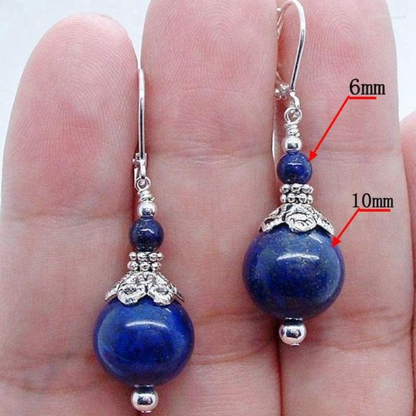 Orecchini pendenti 6 e 8 mm Lapislazzuli blu Orecchini in argento tibetano Fascino Graziosi accessori regalo Moda Dangler