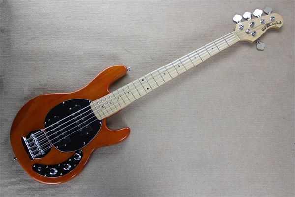 Hochwertige 5-saitige orangefarbene E-Bass-Gitarre Ernie Ball Musicman Music Man Sting Ray Ahorn-Griffbrett, schwarzes Schlagbrett, kann individuell angepasst werden