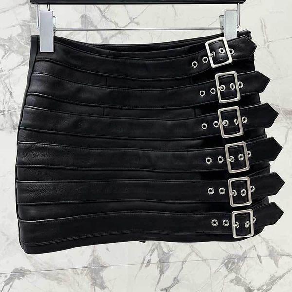 Saias 23Fashion Black Leather Salia Runway Simple Sexy High Back Zipper Bag Hip Mulheres elegantes roupas de alta qualidade