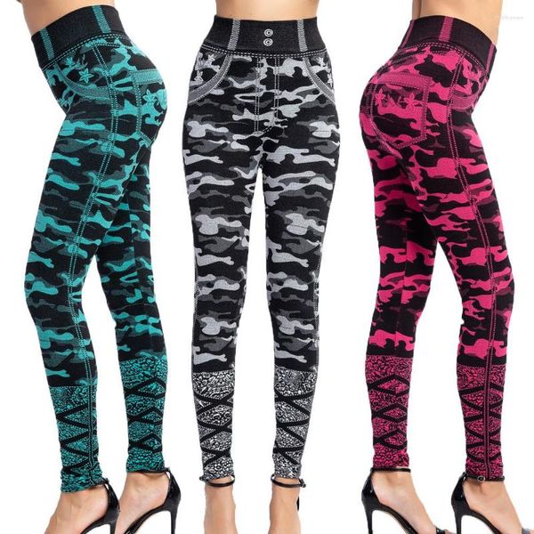 Damen-Leggings, sexy Camouflage-Jeans, Denim-Imitation, Damen, elastisch, schlank, Stretch-Bleistifthose, Lift-Hüfte-Röhrenhose