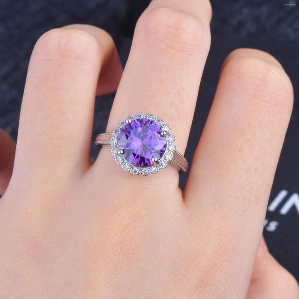 Cluster Rings Diwenfu Sterling Silver 925 Amethyst Gemstone Кольцо для женщин Anillos de Jewelry Bizuteria Diamond Side Anel Box