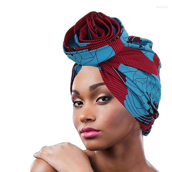 Roupas étnicas A cabeça africana impressa floral envolve o boné turbante de flores elegantes com os turbantes de hijab muçulmano alinhados de cetim