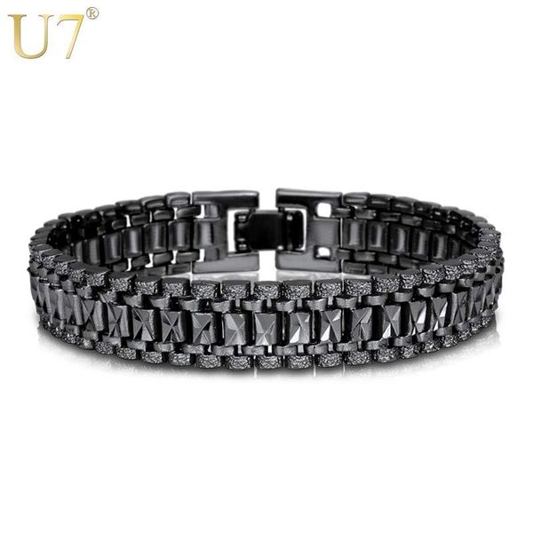 Armbänder U7 Herren-Armband, Punk-Biker-Stil, Schwarz/Silber/Gold, große, breite 12 mm breite, klobige Kettenglieder-Armbänder, Vatertagsgeschenk H550