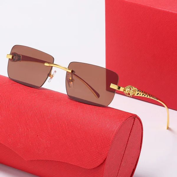 Retro braune Sonnenbrille Herren Metall Carti Brille Herren Schmetterlingslinse Gold Pantherkopf klassischer Strahlenschutz Adumbral Rechteck Sonnenbrille Damen