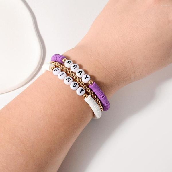 Braccialetto fatto a mano personalizzato Heishi Bead MAMA Nome Bracciale Cuore d'oro Iniziale Argilla polimerica Stretch Famiglia Amici Regalo di Natale