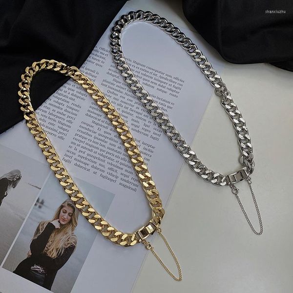 Correntes Moda simples Colar de cadeia mental espesso de aço inoxidável para homens Mulheres colares de gargantilha de hip hop jóias
