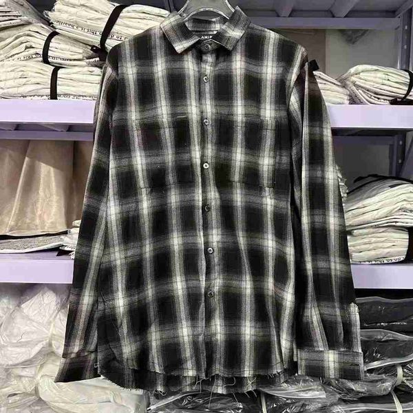 Roupas de moda de grife amires camisas da moda AMIES High Street Street Black Plaid camisa de xadrez versátil versátil fino solto masculino casal casal casual shir