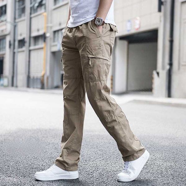 Herren-Hosen, große Größe, Herren-Cargohose, neue Frühlings- und Sommerhose, gerades Bein, Arbeitshose, Herren, lässig, lockerer Baumwoll-Overall, seitliche mehrere Taschen