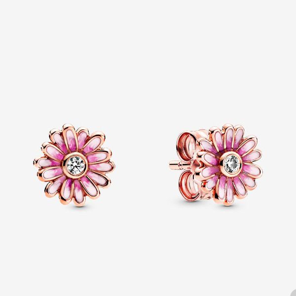 Rosa Gänseblümchen-Blumen-Ohrstecker für Pandora, 18 Karat Roségold, Party-Schmuck, Designer-Ohrring-Set für Frauen und Mädchen, 100 % 925er-Silberohrring mit Originalverpackung im Großhandel