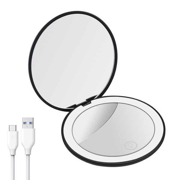 Espelhos compactos LED espelhos recarregáveis ​​de 2 lados 1x/10x maquiagem de maquiagem de maquiagem de maquiagem de mão dobrável 230520
