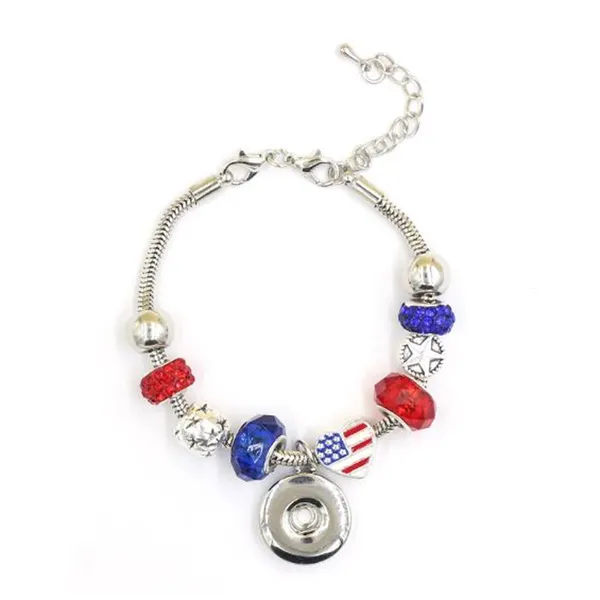 10 PZ All'ingrosso Gioielli A Scatto Stella Patriottica Perline A Forma di Cuore Bandiera Americana USA Braccialetti A Scatto Regali Pulsera