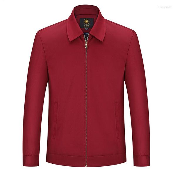 Erkek Ceketleri Yakası kırmızı ceket erkekler güzel bahar sonbahar gündelik düz renk fermuar baba ceket düz jaqueta maskulina