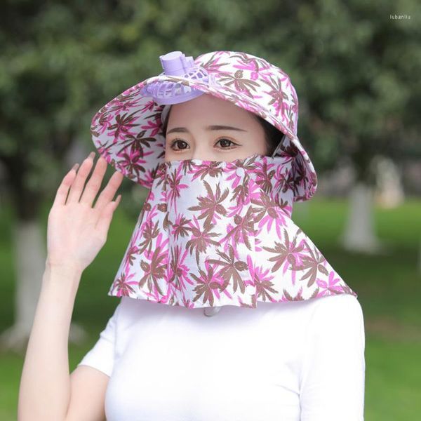 Wide Brim Hats Damen-Sonnenhut, winddicht, mit Ventilator, für den Sommer, UV-Schutz, Gesichtsbedeckung, Outdoor, Garten, Arbeit, Angeln, Halstuch