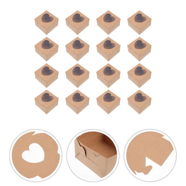 Geschenkpapier, 20 Stück, herzförmige Kraftpapier-Verpackungsboxen, quadratisch mit Fenster (Hellbraun)