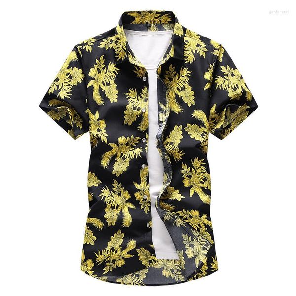 Männer Casual Hemden Mode Blatt Blumen Druck Sommer Kurzarm Shirt Herren Kleidung Große Größe Lose Baumwolle Hawaiian Strand männer