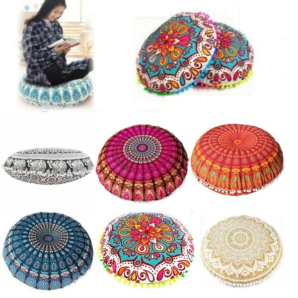 Almofada/travesseiro decorativo de 43cm Redonda de Mandala Pronha Bohemian Cushion Piso Home El Flor Impresso 230520