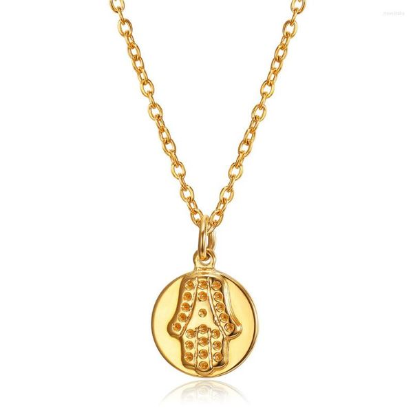 Anhänger Halsketten Frauen Hamsa Hand Von Fatima Halskette Gold Farbe Edelstahl Palm Kette Türkischen Glück Schmuck