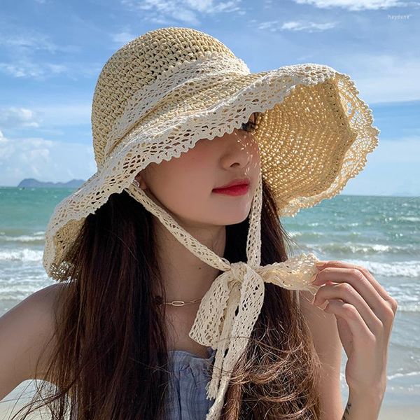 Chapéus de aba larga Mulheres visores de verão Hat Hat dobrável Sun Beach Cap moda Moda grande Chapeau Femme UV Protection
