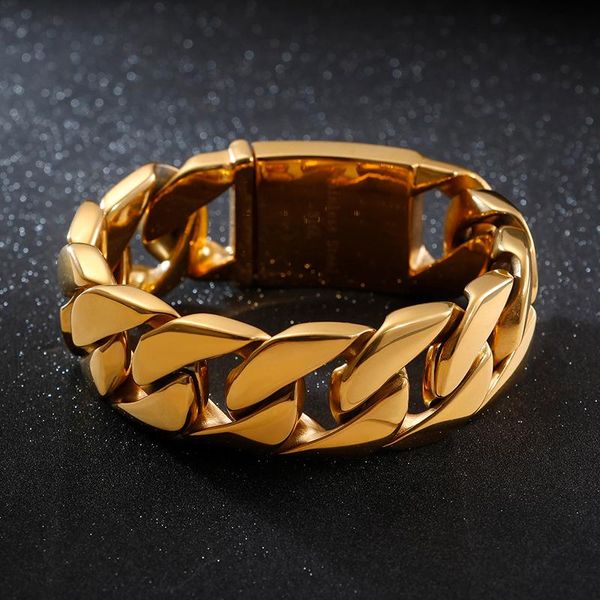 Bangle 26 мм/31 мм шириной байкер 316L из нержавеющей стали Big Heavy Curb Chain Bracelet Mens Boys Золотая серебряная цветовая цепь Оптовые украшения