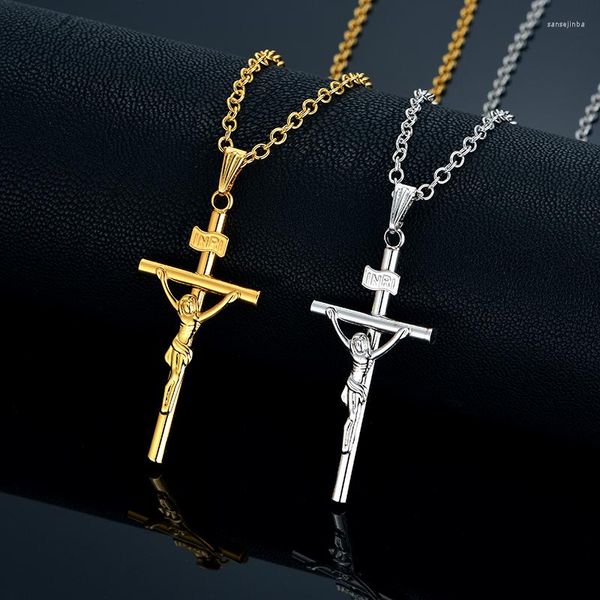 Colares pendentes INRI Jesus Crucifix Colar Jóias Cristãas Mulheres Gold/Prata Cruz Cross Christmas Presente