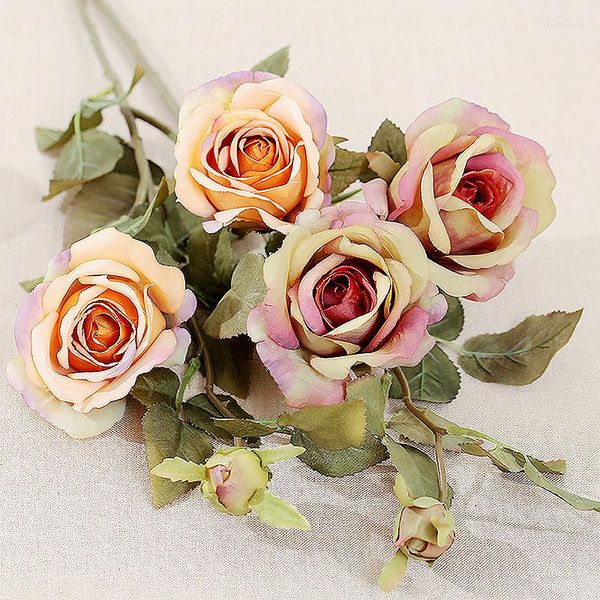Fiori decorativi Rose artificiali Bouquet singolo Stile europeo Real Feel Calamari Casa Decorazione della festa nuziale Regalo di festa Fiore di plastica
