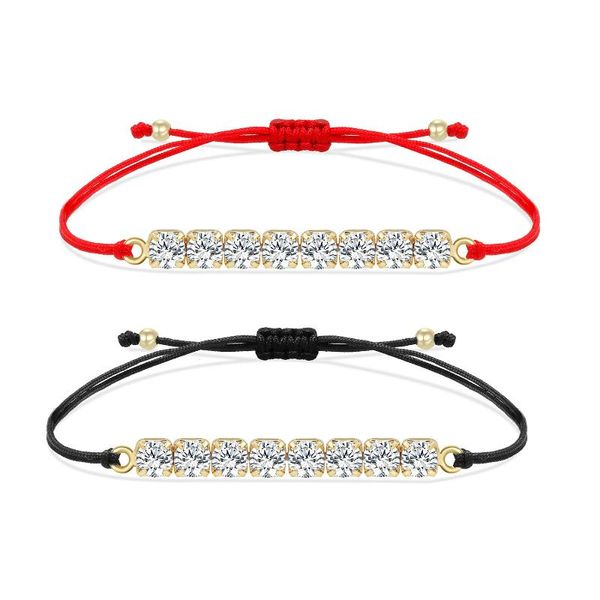 Braccialetti con ciondoli Pietre di zirconi cubici Tennis CZ Crystal Red String Braccialetto regolabile artigianale Donna Ragazza Shiny Sparkling Bling Jewe