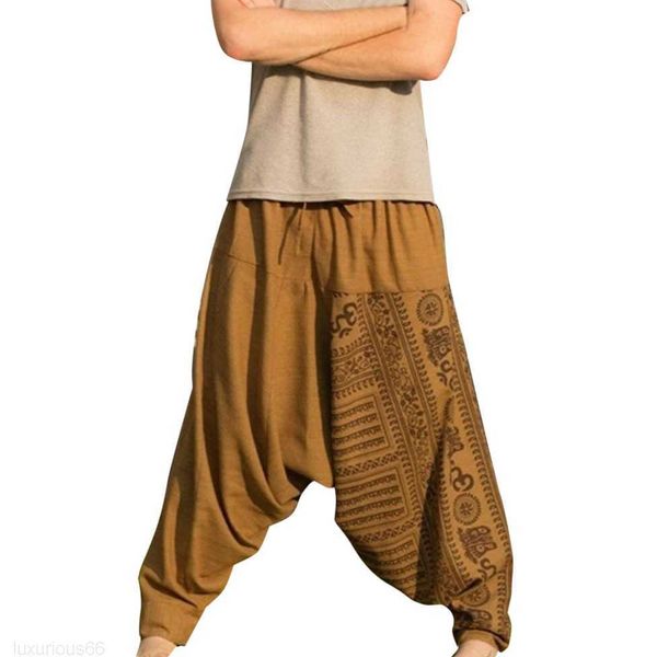 Pantaloni da uomo Uomo Taglie forti Pantaloni casual Pantaloni larghi in cotone e lino Hip Hop Streetwear Pantaloni larghi con cavallo basso Pantaloni Harem Pantalon Hombre