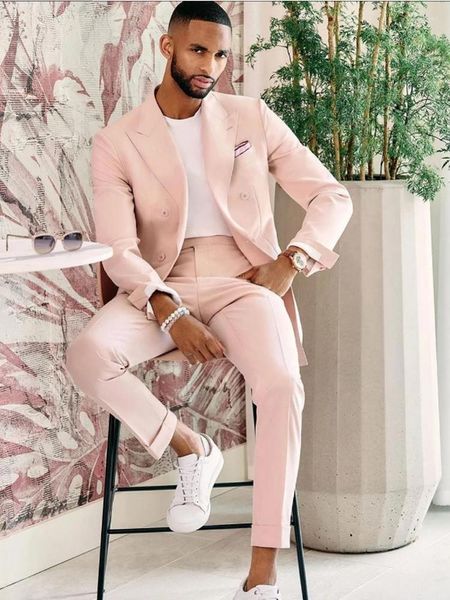 Abiti da uomo Fashion Pink Slim Fit Mens per African Groom Wedding Risvolto con visiera Tuxedo Giacca 2 pezzi Pantaloni Set Costume formale Homme