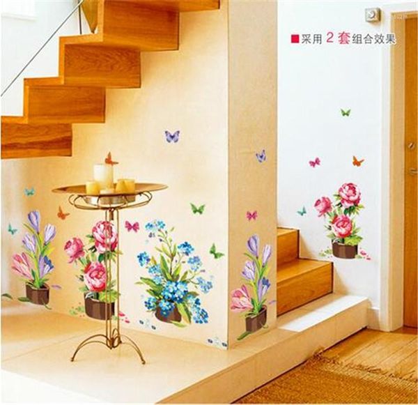Adesivi murali Cartone animato Fiore Farfalla per camerette Decalcomanie Murale Decorazione camera dei ragazzi