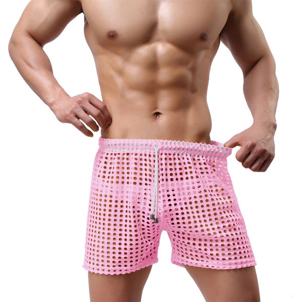 Shorts masculinos malha transparente causal gay pura ver através de brand sleepfutes sono sonowear lazer caseiro para homens 230520