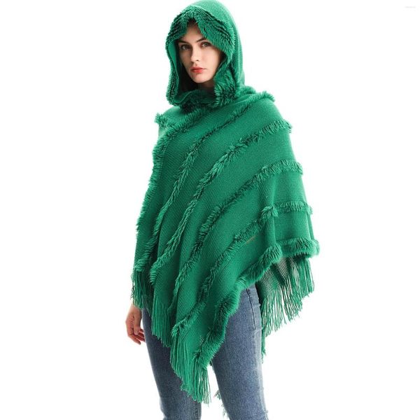 Schals Europäischer und amerikanischer Herbst-Winter-Schal Damen Einfarbiger Kapuzenpullover Strickpullover Cape JH12