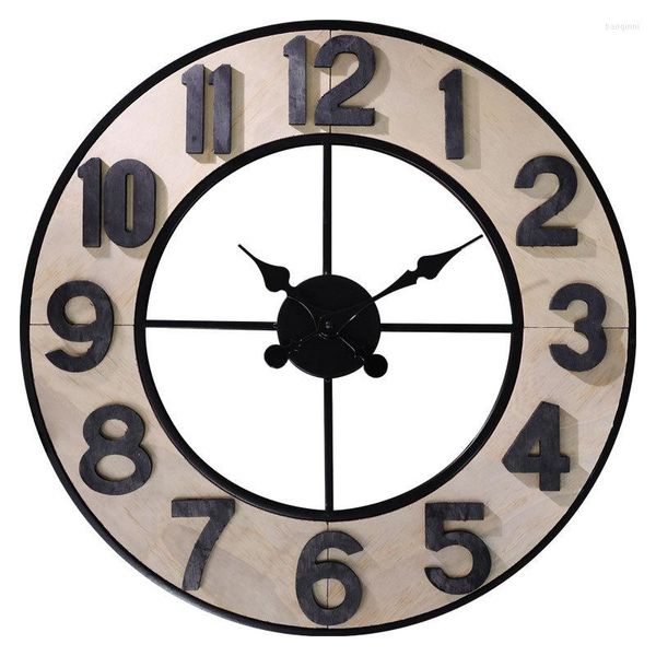 Orologi da parete 22 pollici in ferro battuto Design in legno 3d Digital Ring Clock Hollow Retro American Large Size Metal