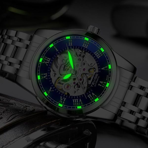Relógios de pulso Tourbillon Skeleton assistir Men Luxury Automatic Mens Watches Moda Mechanical Wristwatch impermeável aço completo OROLOGIO UOMOWR