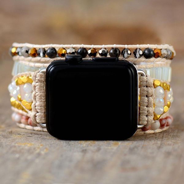 Armbänder Trendy Naturstein Kristall Aple Smartwatch Band Perlen Boho 5 Wrap Wachs Seil Uhrenarmband Vegan Armband Urlaub Geschenk Großhandel