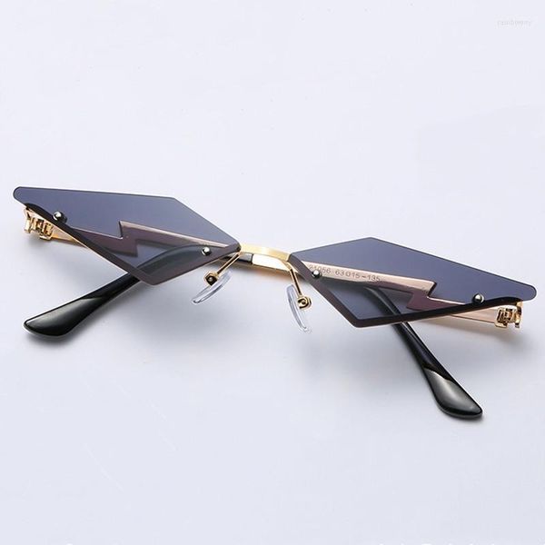 Sonnenbrille Punk Randlos Diamantform True Film UV400 Trending Schmale Brillen Damen Fahrerbrille