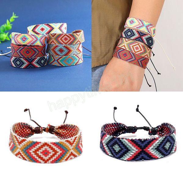 Vintage Raute Plaid Stoff Armband Frauen Männer Handgemachte Ethnische Böhmen Boho Freundschaft Armband Für Frauen Armbänder Schmuck